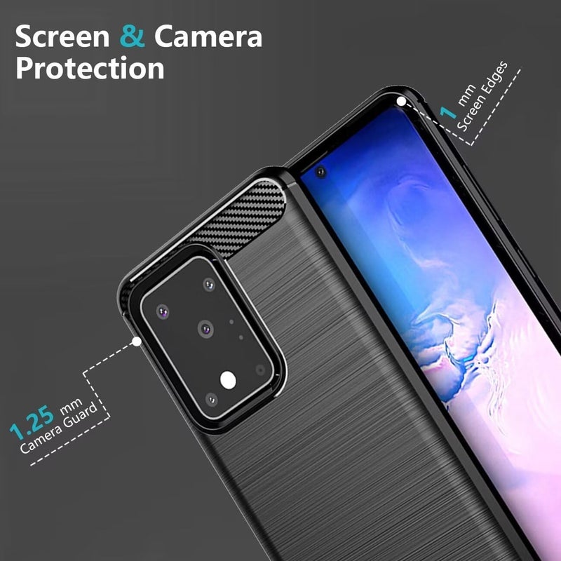 Aikcks for Samsung Galaxy S20 Ultra Phone case, Shockproof, Scratch Resistant Carbon Fiber Jacket, Soft TPU, for Galaxy S20 Ultra case (Black,) - Image 3